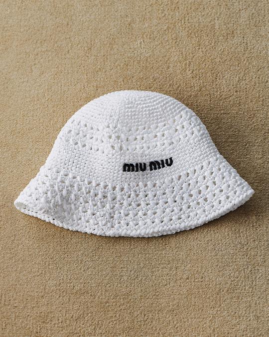 Miu Miu Bucket hat White Logo crochet 2026 | Drip Kickz Miu Miu Bucket hat White Logo crochet