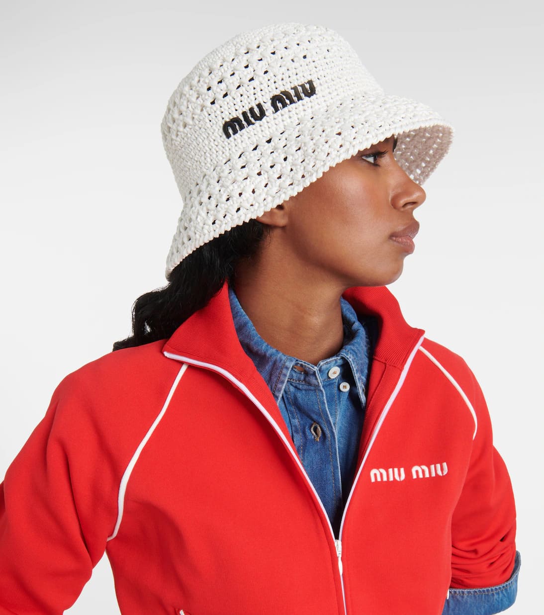 Miu Miu Bucket hat White Logo crochet 2026 | Drip Kickz Miu Miu Bucket hat White Logo crochet