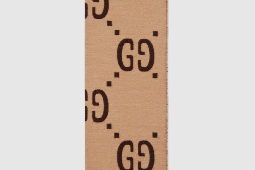 GG Jacquard Wool Silk Scarf Beige/Brown