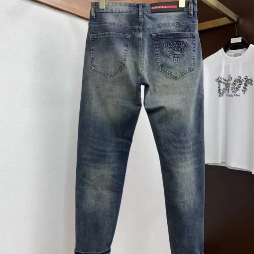 Prada2024 New Style Stretchy Slim-fit Straight Jeans - Image 3