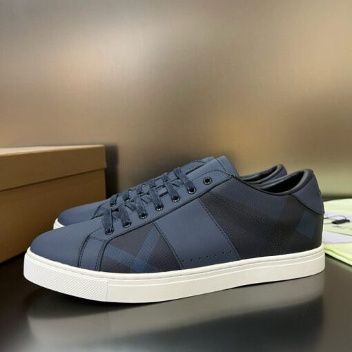 Burberry Leather and Cotton Check Sneaker Charcoal - Image 3