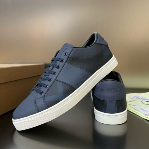 Burberry Leather and Cotton Check Sneaker Charcoal - Image 2