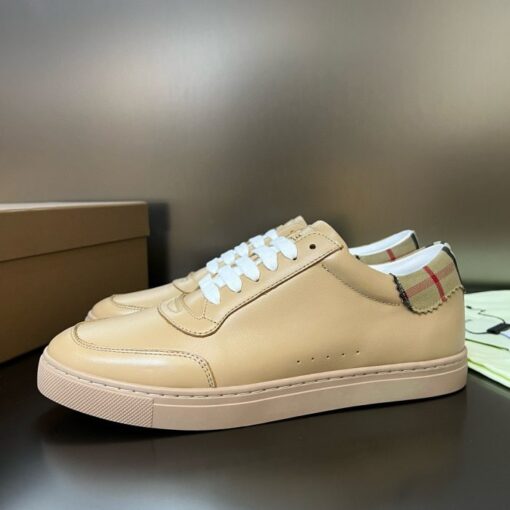 Burberry Leather and Cotton Check Sneaker Khaki - Image 3