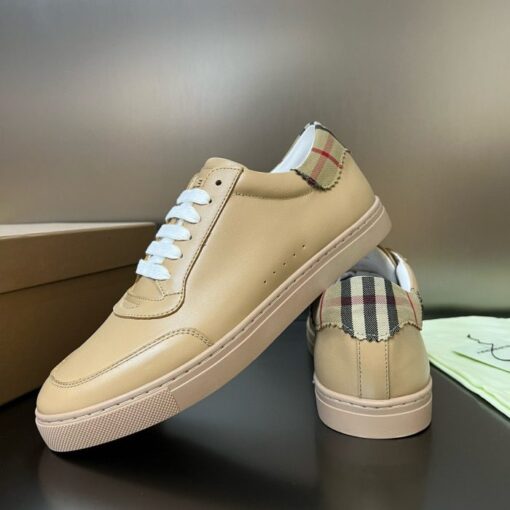 Burberry Leather and Cotton Check Sneaker Khaki - Image 2