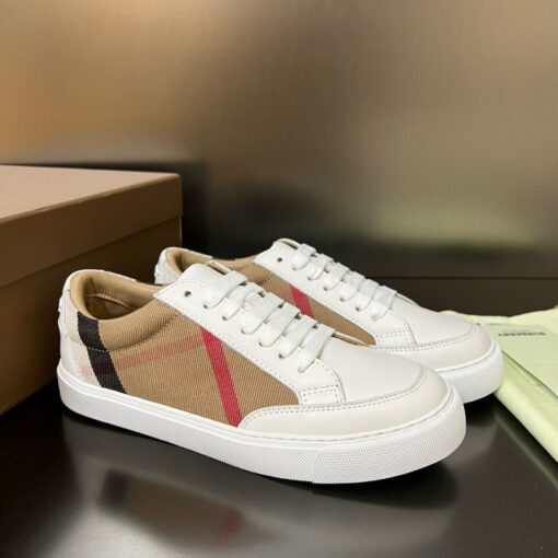 Burberry House Check and Leather Sneakers Optic white