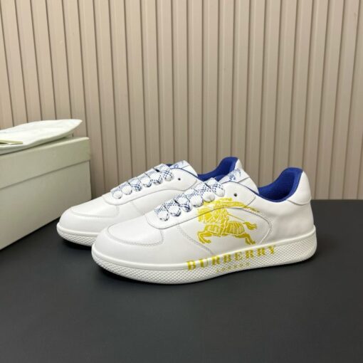 Burberry Leather Stock Sneakers White & Yellow - Image 3