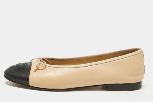 Chanel Ballerinas Beige Black Toe Cap – luxury beige leather flats with black toe cap
