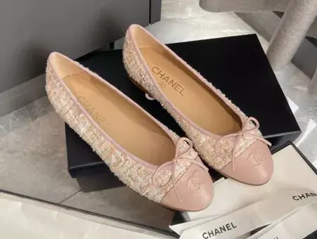 Chanel Ballerina Flats Tweed And Grosgrain Light Pink