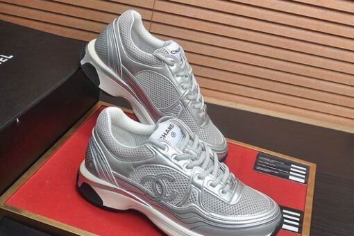 Chanel CC Logo Metallic Trainer (Silver)