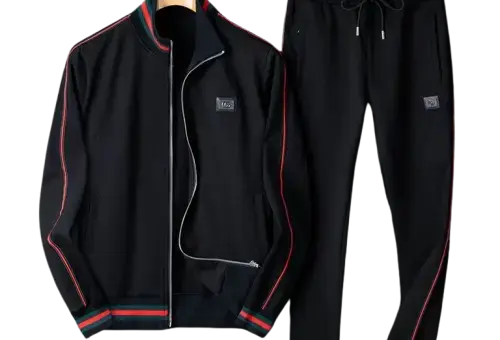 Gucci Zipped Red Border Tracksuit Black