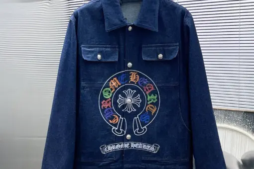 Chrome Hearts Denim Multicolor Embroidered Logo Jacket Blue