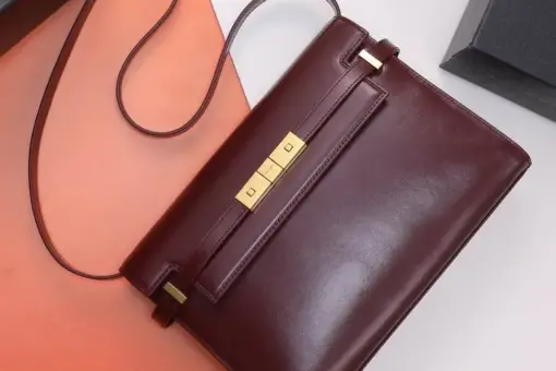 YSL Manhattan Baguette Calfskin Shoulder Bag Maroon