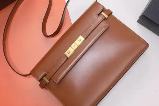 YSL Manhattan Baguette Calfskin Shoulder Bag Brown