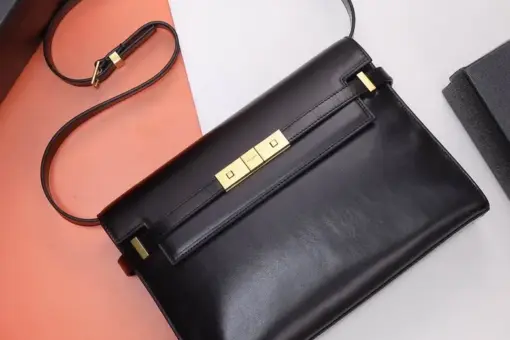 YSL Manhattan Baguette Calfskin Shoulder Bag Black