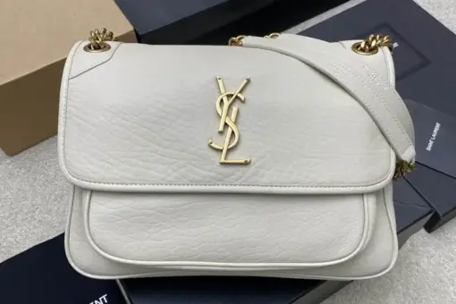 YSL Saint Laurent Niki Medium Shoulder Bag in Grained White