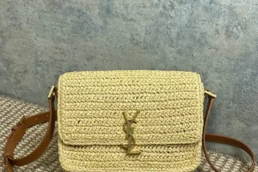 YSL Saint Laurent Solferino Medium Raffia Crossbody Bag Yellow