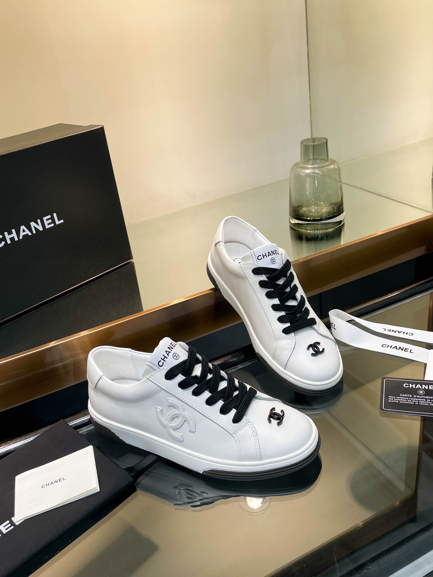 Chanel 24SF Sneakers White & Black Laces 2026 | Drip Kickz Chanel 24SF Sneakers White & Black Laces