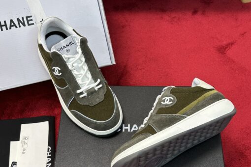 Chanel CC Logo Sneakers Dark Olive Green