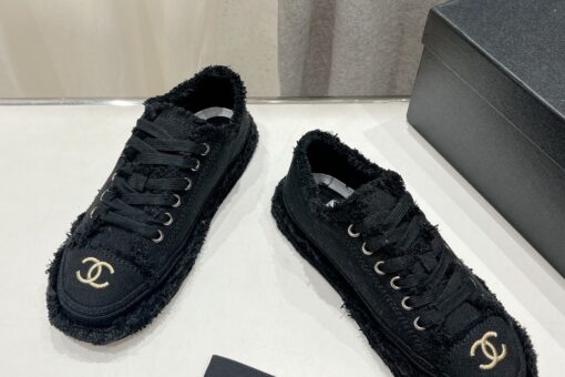Chanel Denim Suede Calfskin CC Sneakers Black
