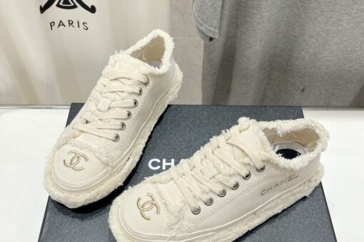 Chanel Denim Suede Calfskin CC Sneakers White