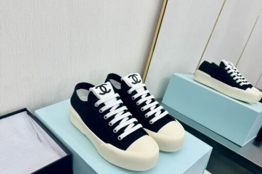 Chanel Canvas Classic Sneakers Black White Laces