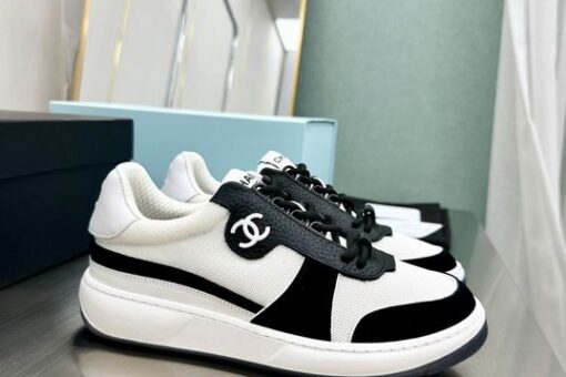 Chanel Sneakers White & Black & Black Laces