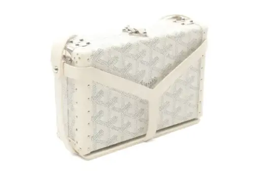 Goyard Minaudière Trunk Bag White Front View