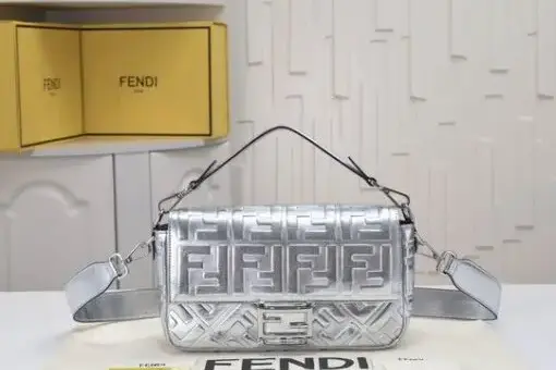 Fendi Baguette Bag Silver FF – Iconic Luxury Handbag with Metallic Finish and FF Logo