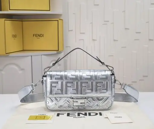 Fendi Baguette Bag Silver FF 2026 | Drip Kickz Fendi Baguette Bag Silver FF – Iconic Luxury Handbag with Metallic Finish and FF Logo