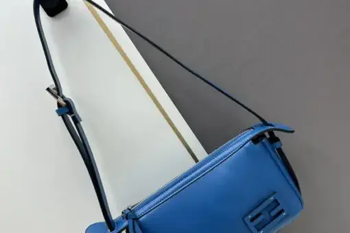 Fendi Baguette Messenger Bag Blue – luxury leather shoulder and crossbody bag with FF buckle in bold blue tone.