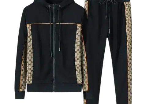 Gucci GG Supreme Panel Tracksuit – luxury monogram designer set with bold panel details, zip-up jacket, and matching jogger pants.