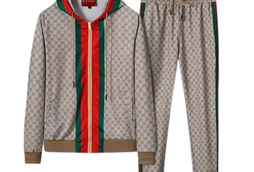 Gucci GG Supreme Monogram Tracksuit – luxury designer set with GG monogram and signature red-green stripe detail.