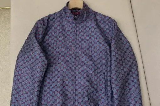 GG Houndstooth Wool Jacket Light Blue