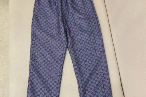 GG Houndstooth Wool Track Pant Light Blue