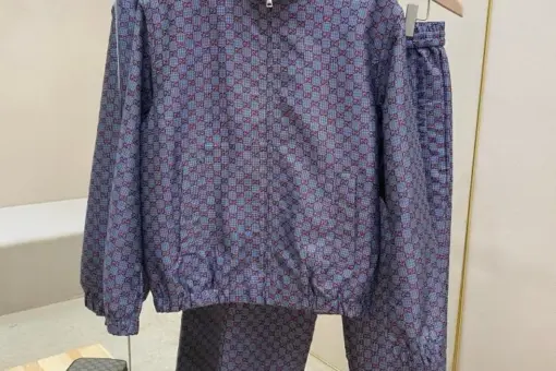 GG Houndstooth Wool Tracksuit Light Blue