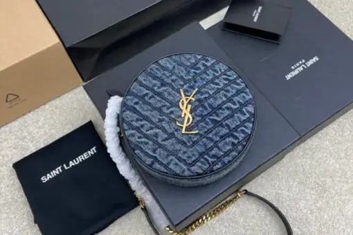 YSL Vinyle round cake bag denim