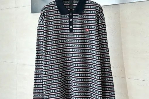 Chrome Hearts Matty Boy Chomper Stripe Long Sleeve Polo Shirt Black