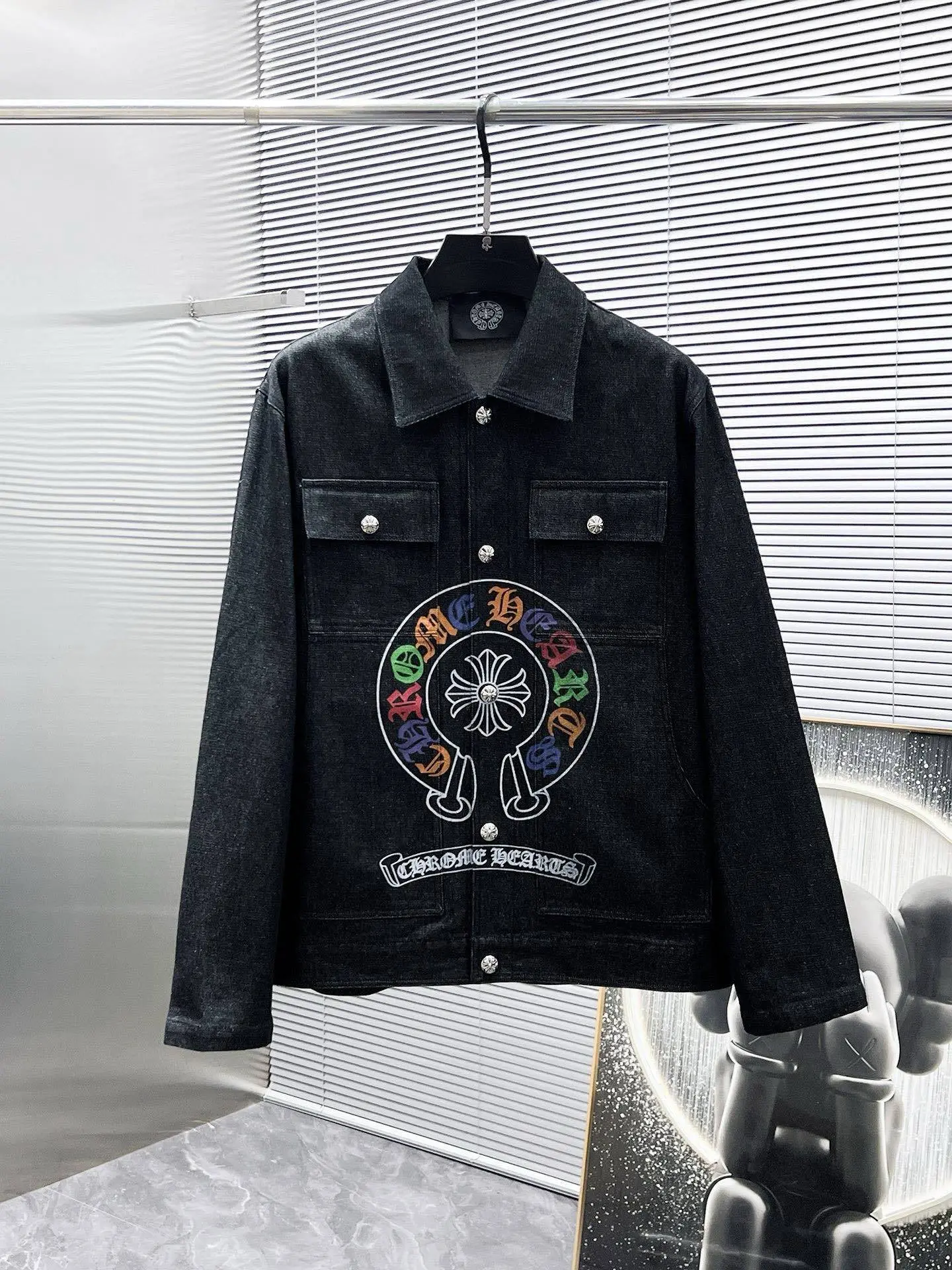 Chrome Hearts Denim Multicolor Embroidered Logo Jacket Black 2026 | Drip Kickz Chrome Hearts Denim Multicolor Embroidered Logo Jacket Black