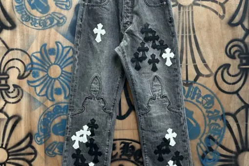 Chrome Hearts Black & White Cross Patch Fleur Jeans