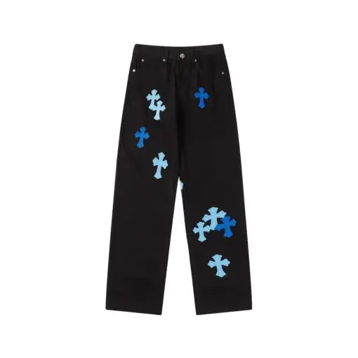 Chrome Hearts Blue & White Cross Patch Jeans 2026 | Drip Kickz Chrome Hearts Blue & White Cross Patch Jeans