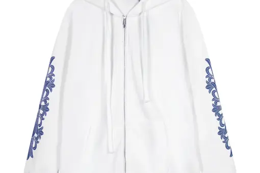 Chrome Hearts Rolling Stones Blue Floral Zip Hoodie White