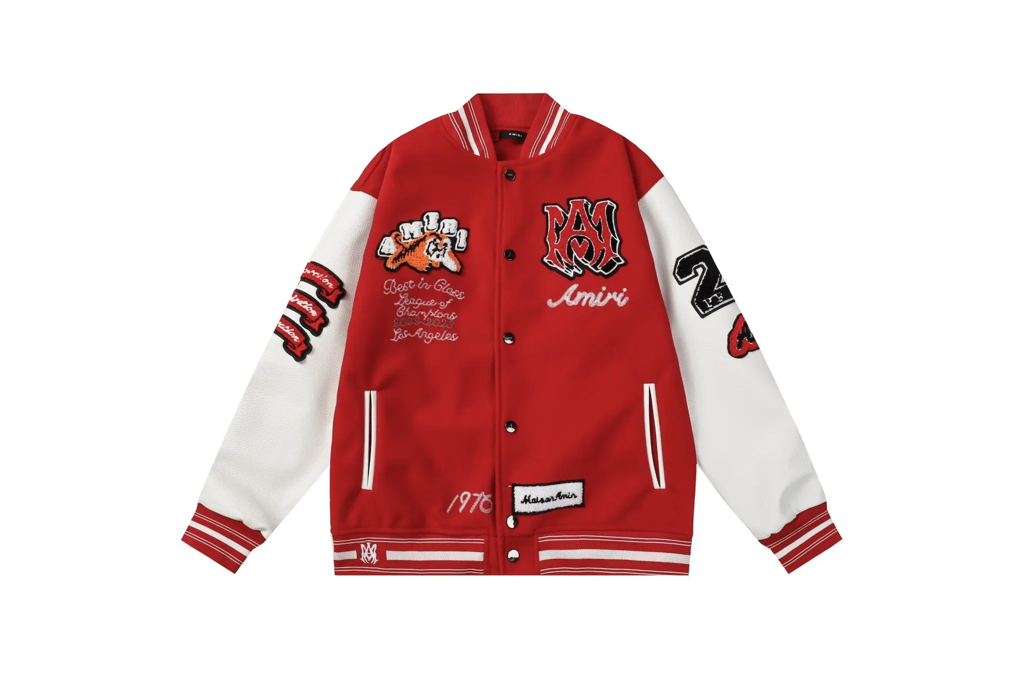 Amiri Vintage Patch Varsity Bomber Jacket Red/White 2026 | Drip Kickz Amiri Vintage Patch Varsity Bomber Jacket Red/White