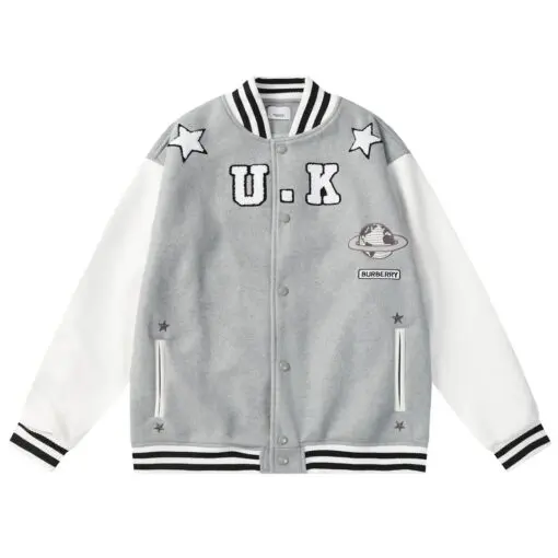 Burberry Leather Sleeve Technical Wool Varsity Jacket Grey/White 2026 | Drip Kickz Burberry Leather Sleeve Technical Wool Varsity Jacket Grey/White
