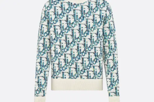 Dior Oblique Sweater White and Blue Virgin Wool Jacquard