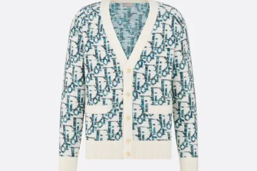 Dior Oblique Cardigan White and Blue Virgin Wool Jacquard