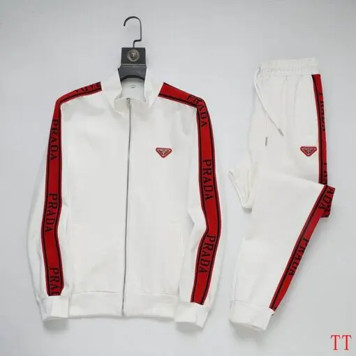 Prada Tracksuit Red Stripe Detailing White 2026 | Drip Kickz Prada Tracksuit Red Stripe Detailing White