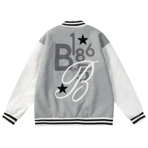 Burberry Leather Sleeve Technical Wool Varsity Jacket Grey/White 2026 | Drip Kickz Burberry Leather Sleeve Technical Wool Varsity Jacket Grey/White - Image 2