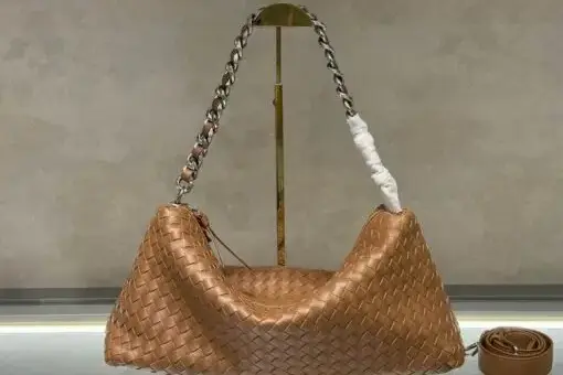 Bottega Veneta Hoho Weave Chain Shoulder Tote Bag Deep Brown