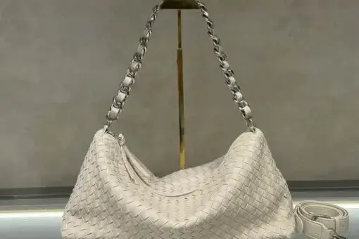 Bottega Veneta Hoho Weave Chain Shoulder Tote Bag White