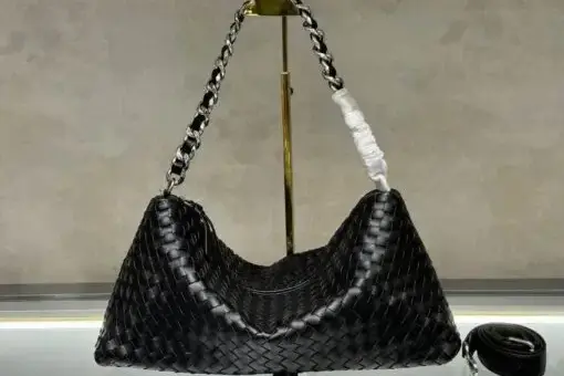 Bottega Veneta Hoho Weave Chain Shoulder Tote Bag Black